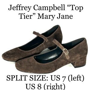 NWOB SPLIT SIZE L7/R8 Jeffrey Campbell Top Tier Brown Suede Mary Jane Shoes